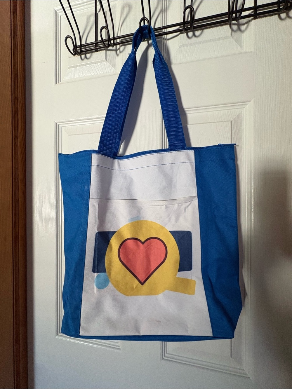 Bright Blue Large Zippered Tote Bag Reusable Travel Shopping